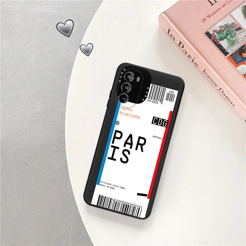 Ultra Thin Black Phone Case for Motorola G9 Edge 20 30 40 G50 G51 G60 G71 G22 G32 G52 MONTREAL SIDNEY Travel Ticket Label Cover