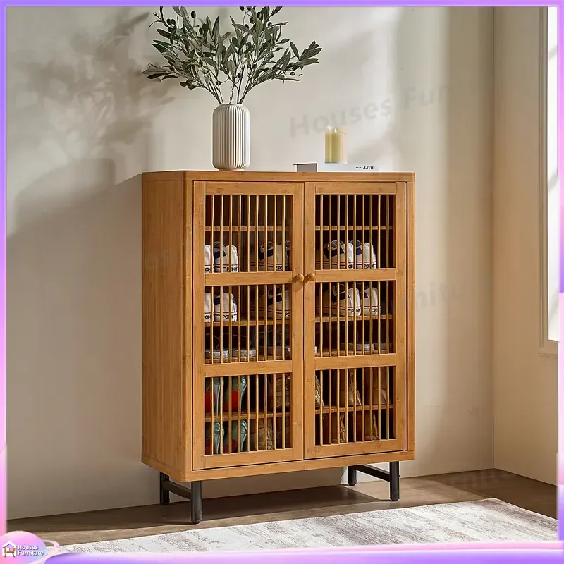 Modern 6-Tier Wooden Shoe Cabinet with Adjustable Shelves and Shutter Doors Space Saving Entryway Organizer Shoe Storage Rack