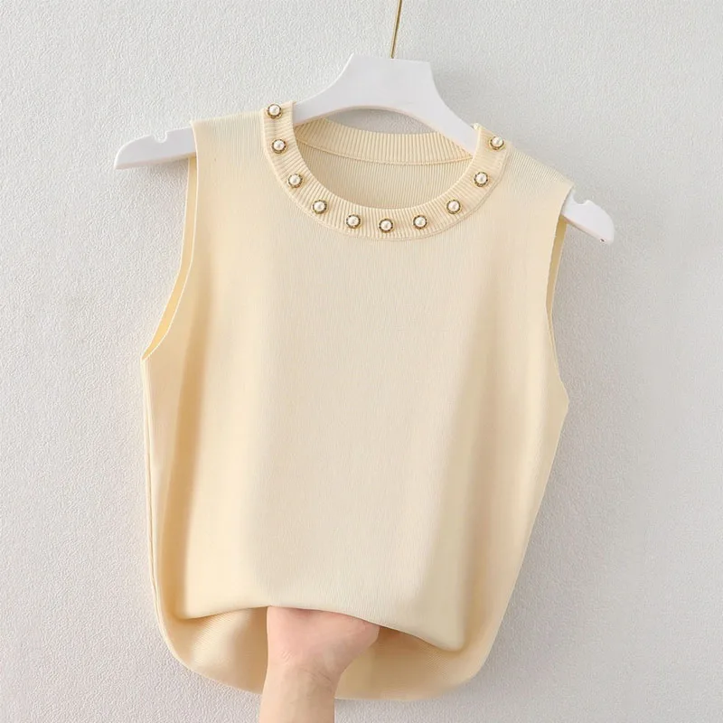 

Knitted Sweater Women Pullovers O-Neck Embroidered Flares Knit Sweater Pullover Women Tops New Sleeveless Sueters De Mujer Q3523