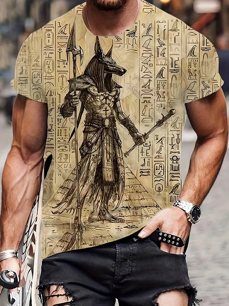 Camiseta de manga corta con estampado de Anubis en 3D de estilo religioso egipcio para hombre, camiseta deportiva para deportes al aire libre, camiseta de moda urbana