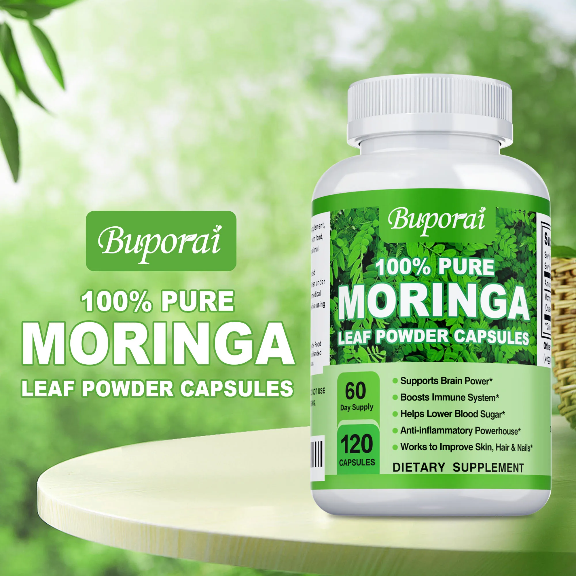 Moringa Capsules 1200mg - Nutrient Absorption, Antioxidant, Increase Satiety, Supports Brain Health, Boosts Immunity, Non-GMO