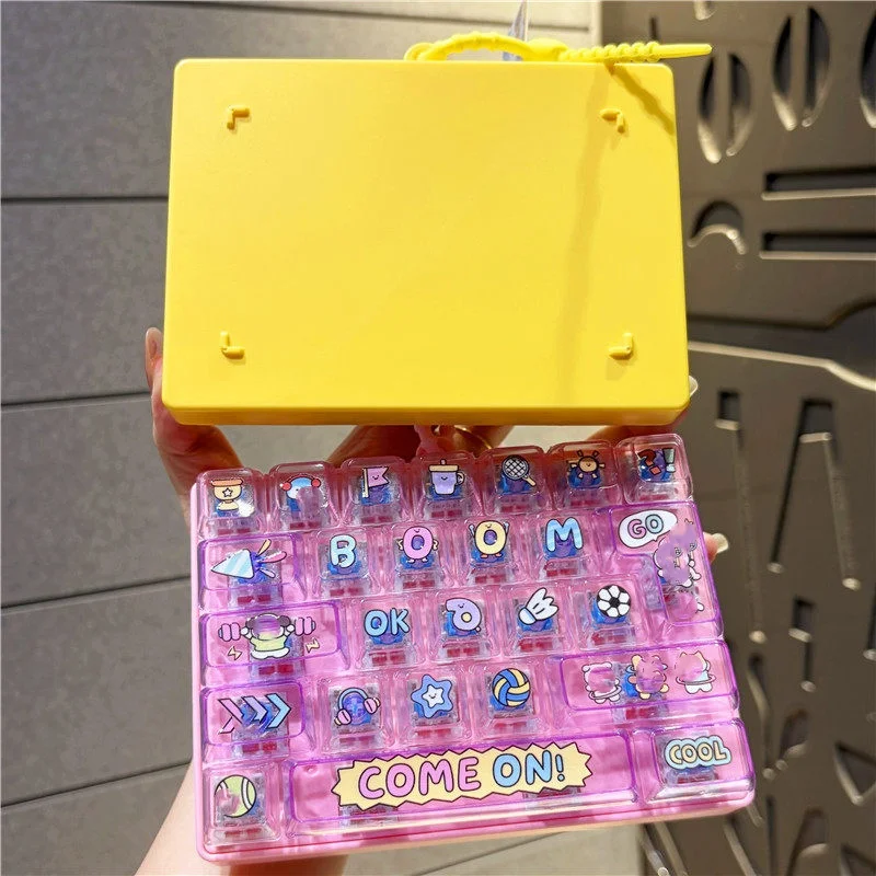 Creative Beach Party Keychain Toy Keyboard Button Stress Relief Decoration Couple Bag Ornament Transparent 26 Grids Plastic