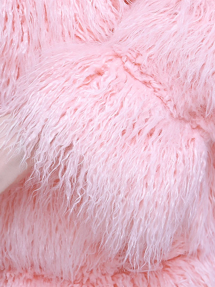 Nerazzurri Winter Long Pink Cute Thick Warm Faux Fur Coat Women Hairy Striped Fluffy Jacket 2021 Designer Stylish Korean Fashion