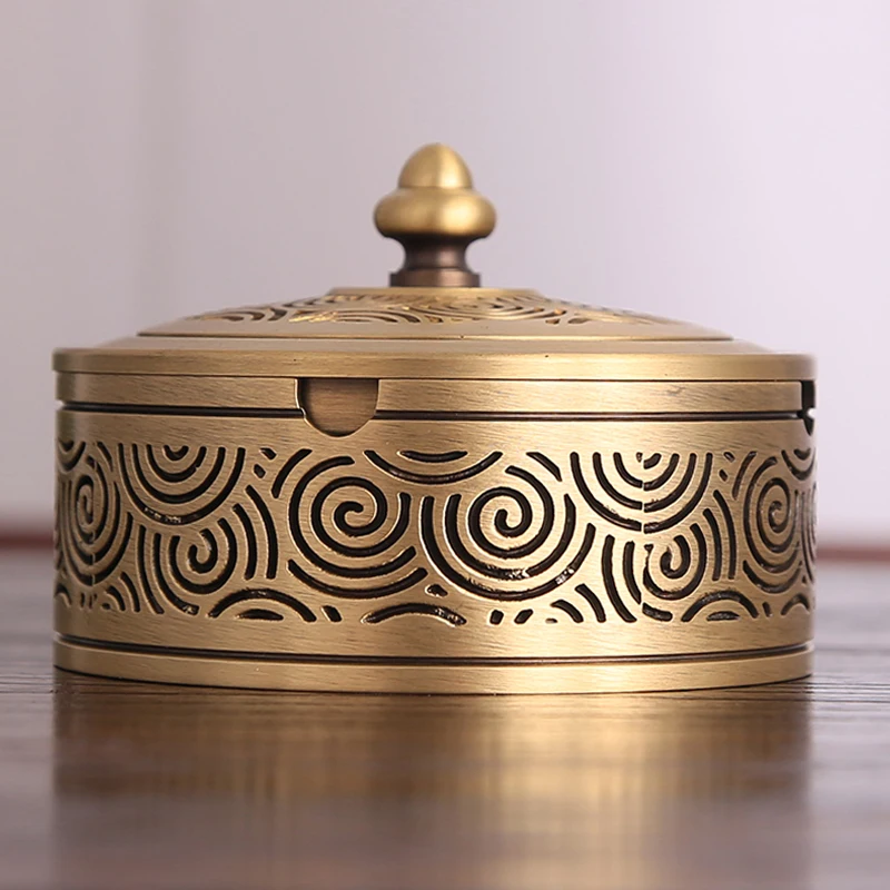 Brass Ashtray with Lid for Household Fly Ash Prevention Chinese Large Creative Pure Copper Ashtray with Lid for Smoke Prevention