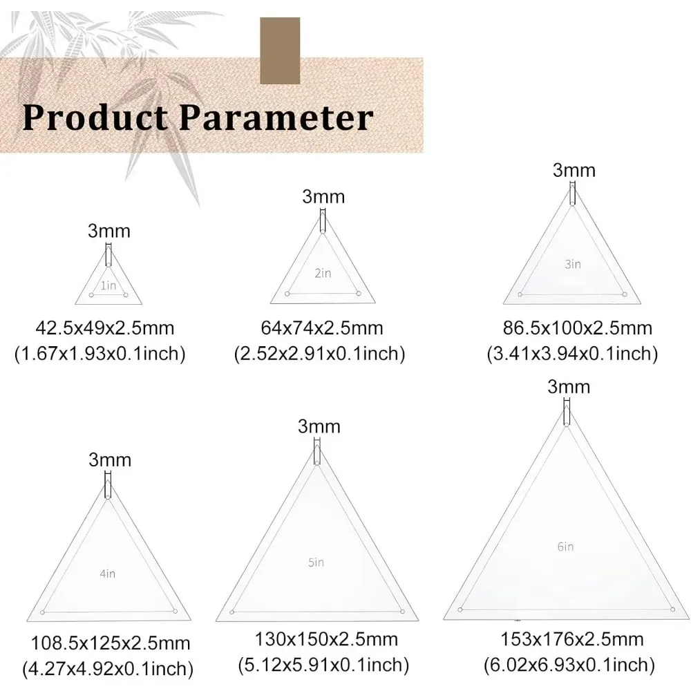 6Pcs Free Motion Triangle Quilting Template Set Acrylic Transparent Quilting Rulers for Machines Quilting DIY Designs On Shirts