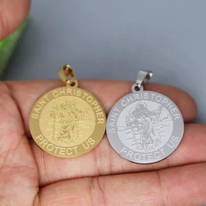 Aço inoxidável Saint Christopher Charms, No Fade, Real Gold Plated, Pingente para Pulseira, Fazer Jóias, Acessórios Artesanais, 2Pcs por lote 8 principais vendas chaveiro de são cristovão - №7