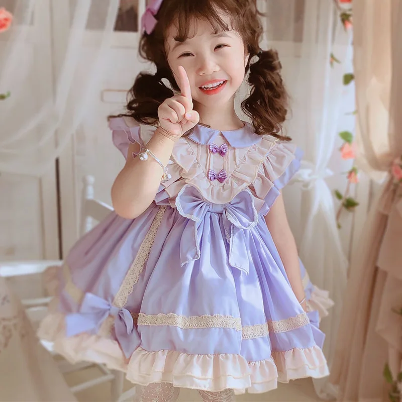 Girls Lolita Children\'s Tutu Dress Sleeveless Purple Princess Dress Festive Birthday Clothes Girls Party Elegant Summer Dresses