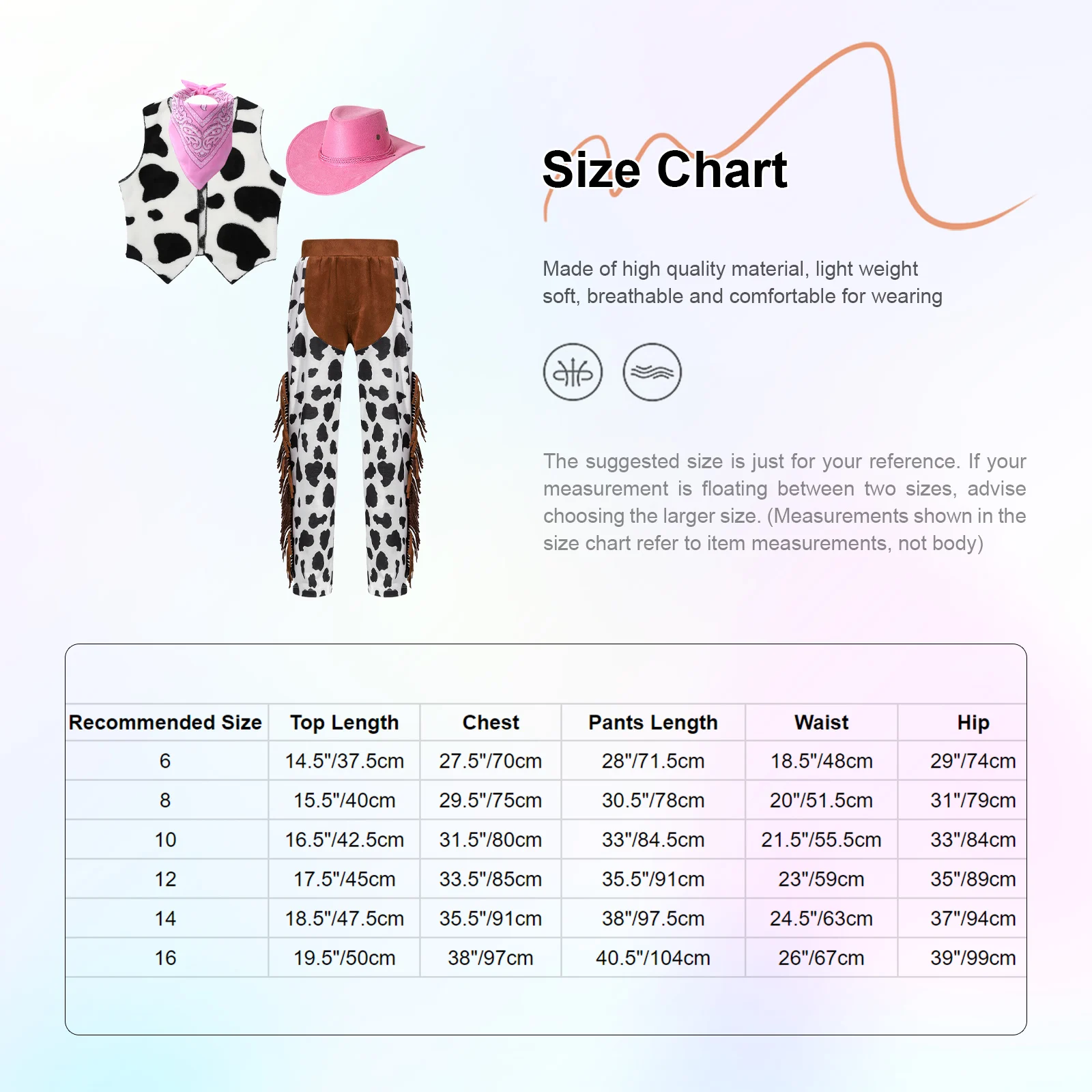 Kids Western Cowboy Cowgirl Cosplay Outfit Cow Spots Print Vest Tops Fringe Pants Bandanna Hat Set for Wild West Fancy Clothes