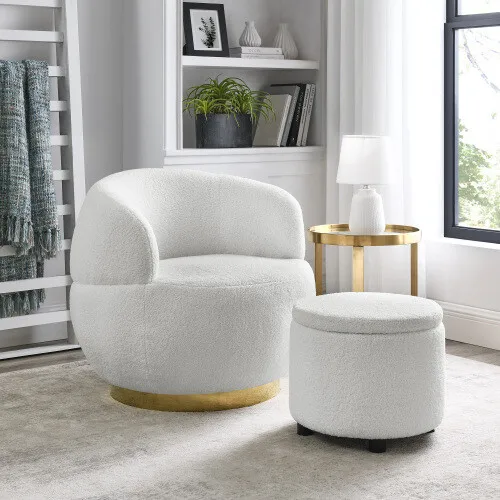 

Swivel Accent Barrel Chairs with Storage Ottoman Set Single Sofa Lounge Armchair