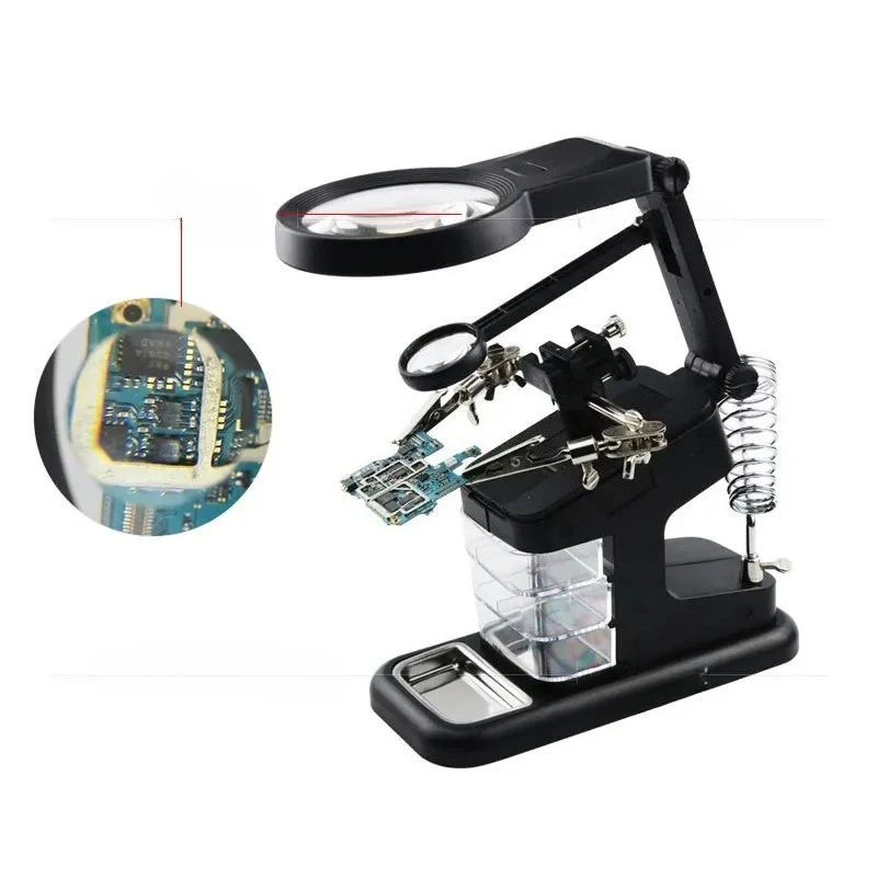 For Electronic Components Drawer Power Interface 3-Hand Workbench Multifunctional Electric Iron Desktop Magnifier