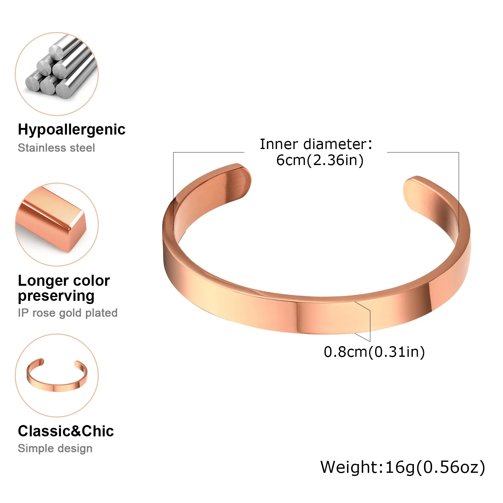 Vnox Simple 3mm-10mm Bangles for Women Men, Classic Glossy Stainless Steel Open Cuff Bracelets, Unisex Plain Wristband image 3