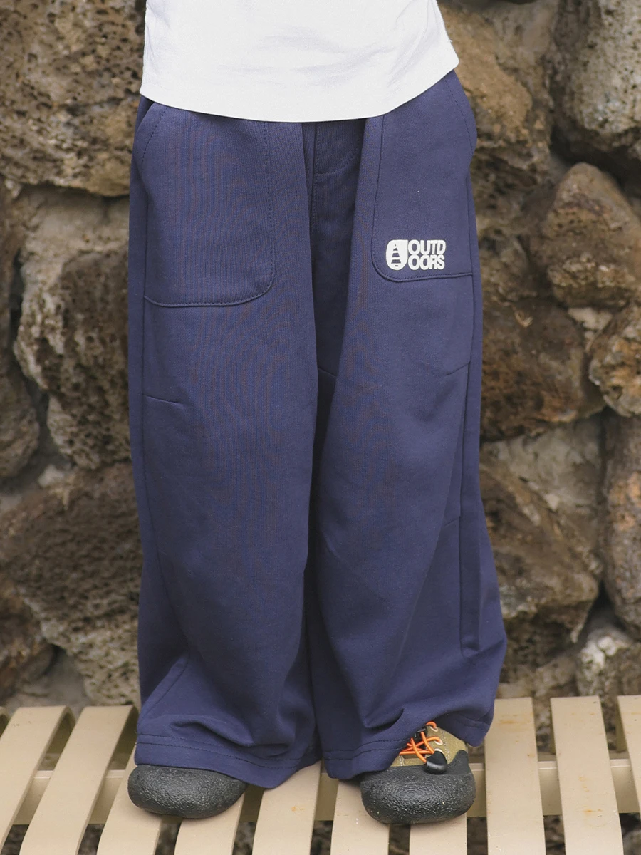 Blue Straight Leg Loose Long Pants for Girls Design Sense Wide Leg Pants Spring Autumn New Style Children Match All Cotton Po...