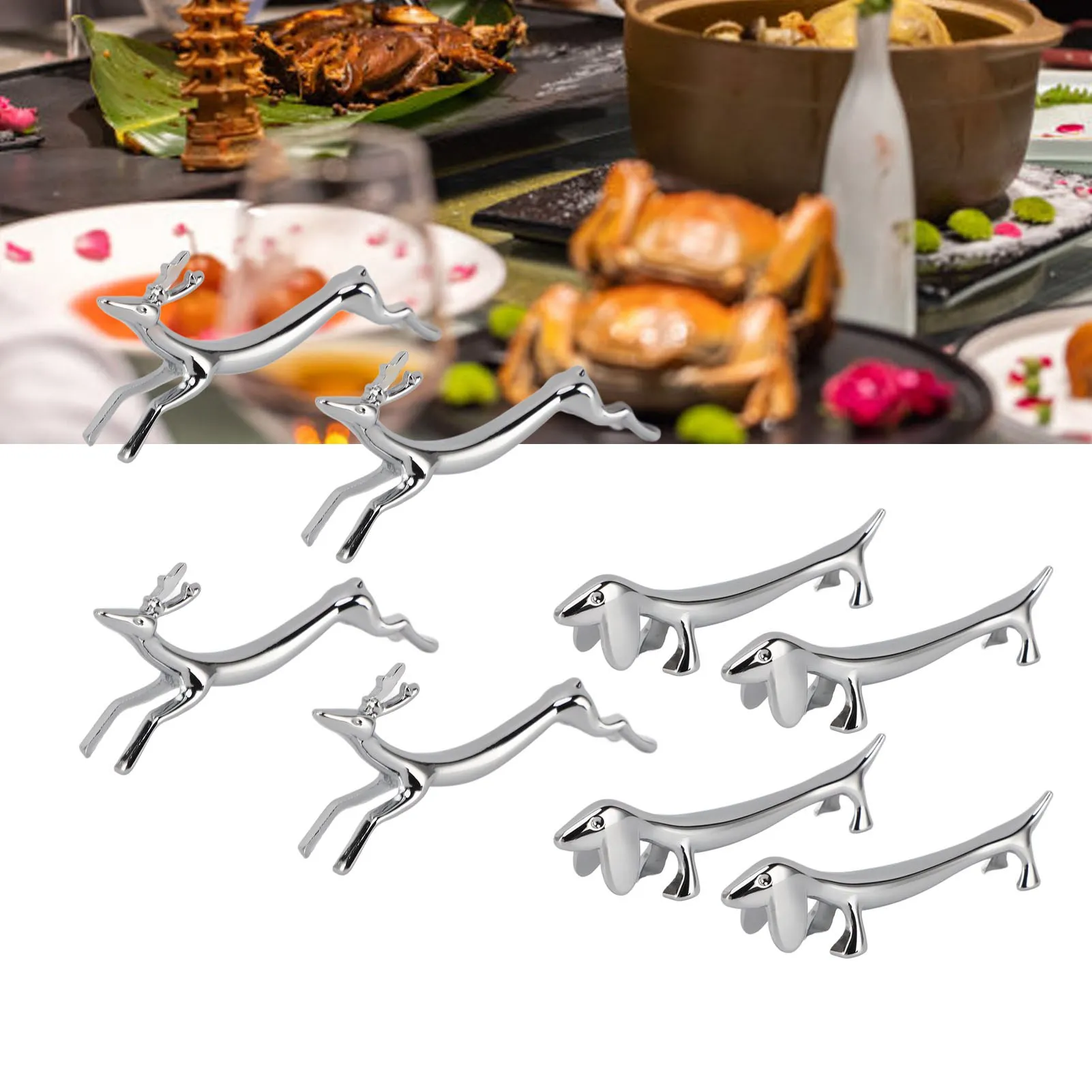 4Pcs Cutlery Rest Silver Chopstick Stand Electroplated Polished Zinc Alloy Animal Shape Versatile Holder Rack for Fork Spoon