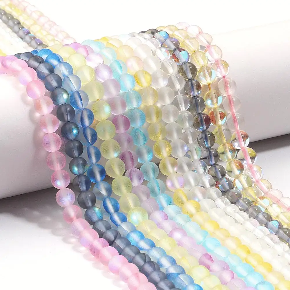 Matte Crystal Glass Beads Frosted Moonstone Flash Glitter Shining Round Loose Bead for Jewelry Making DIY Necklace Bracelet