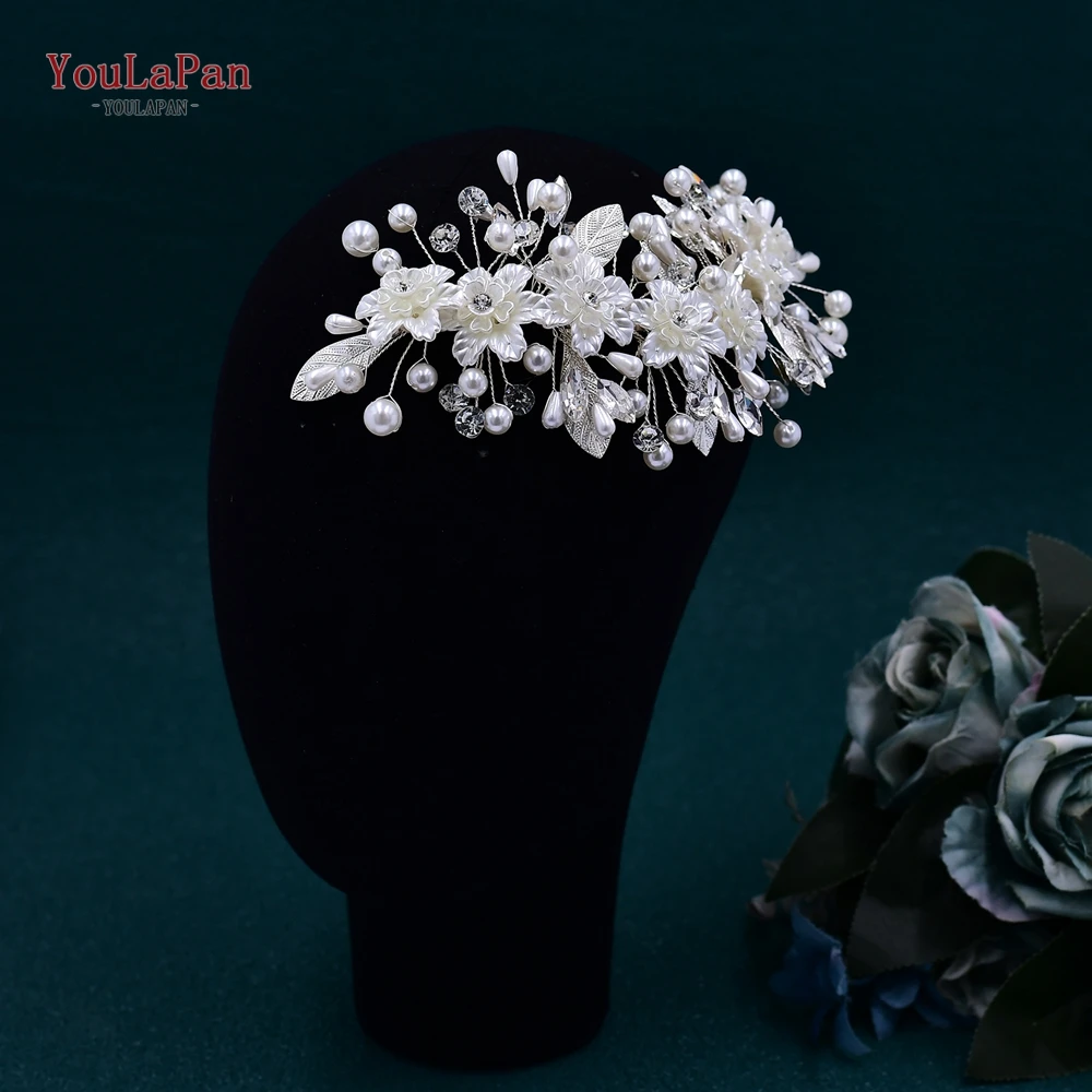 YouLaPan Bride Flower Wide Hair Band Silver Color Alloy Leaf Pearl Wedding Hair Accessories Headbands For Woman Party HP671