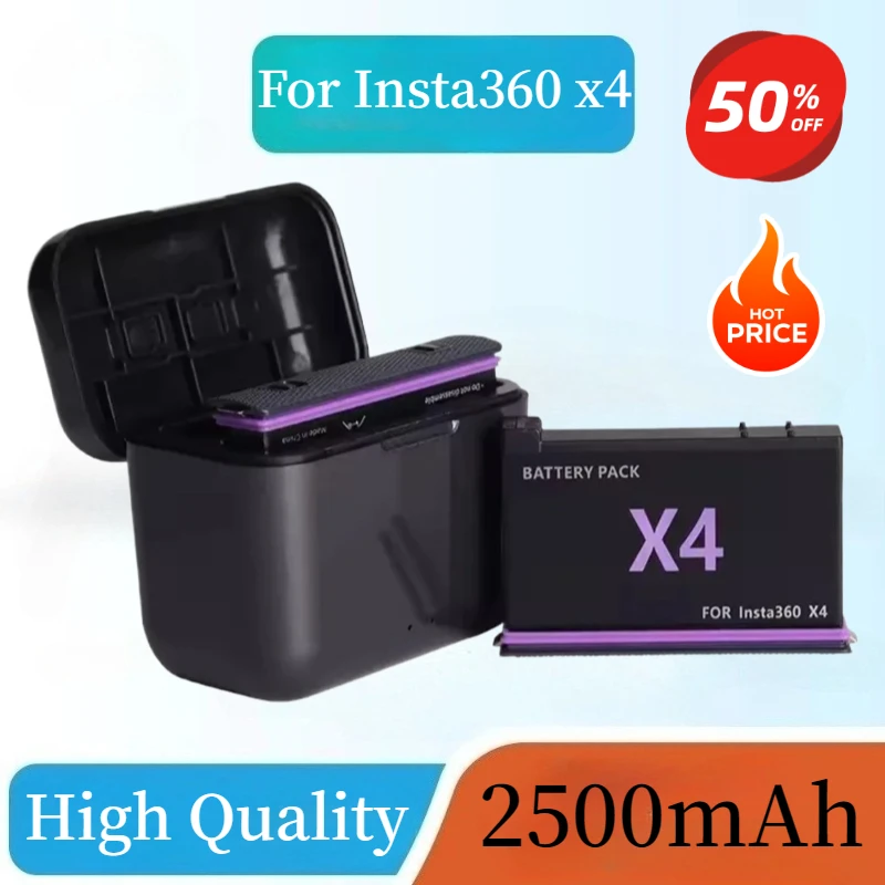 

3.85V 2500mAh Rechargeable Li-ion Battery For Insta360 X4 Battery Fast Charging Case Storage Box 360 Panoramic Action Cameras