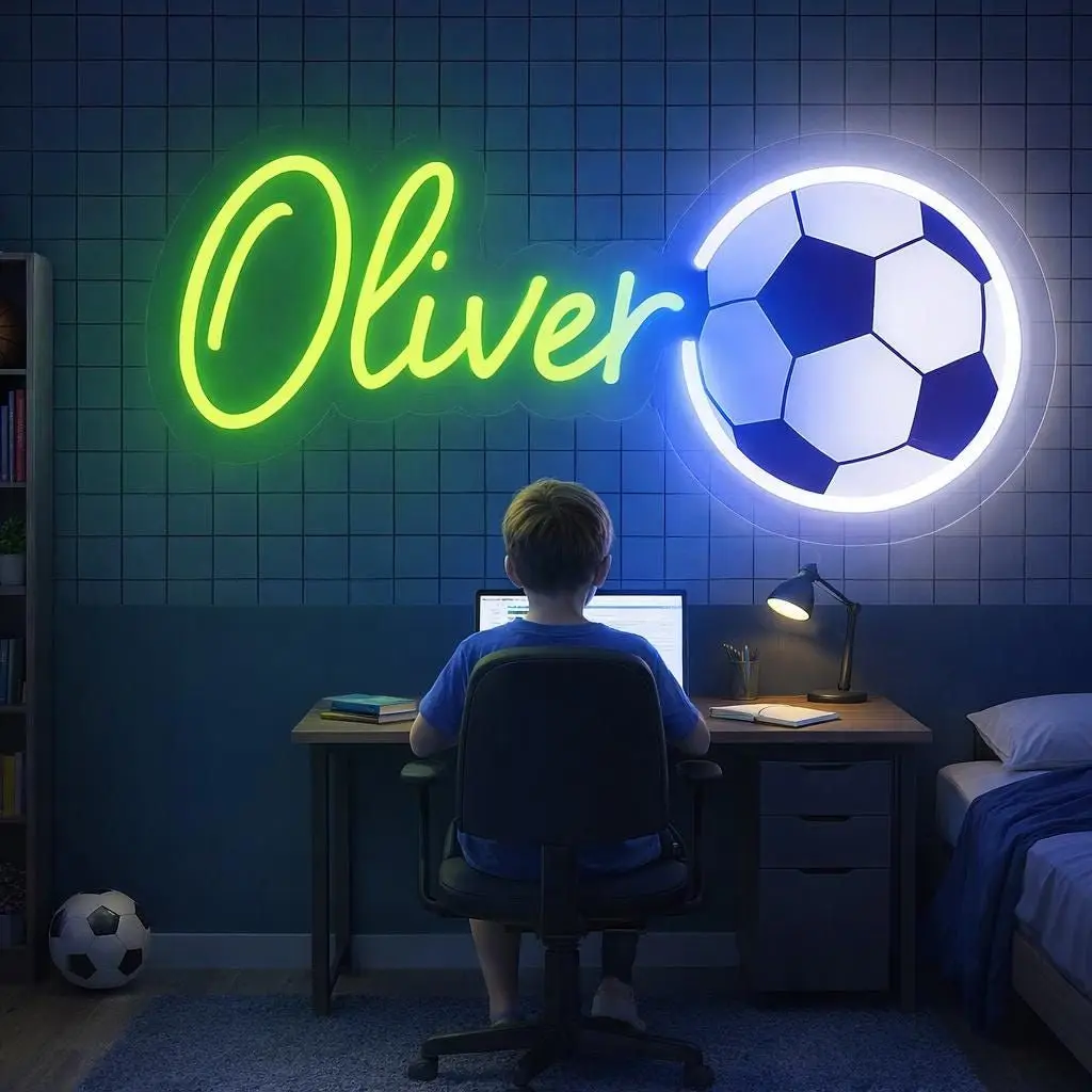 Custom Football Team Neon Sign Personalized Soccer Logo Name Light for Bar Club Home Room Wall Decor Sports Themed Night Light