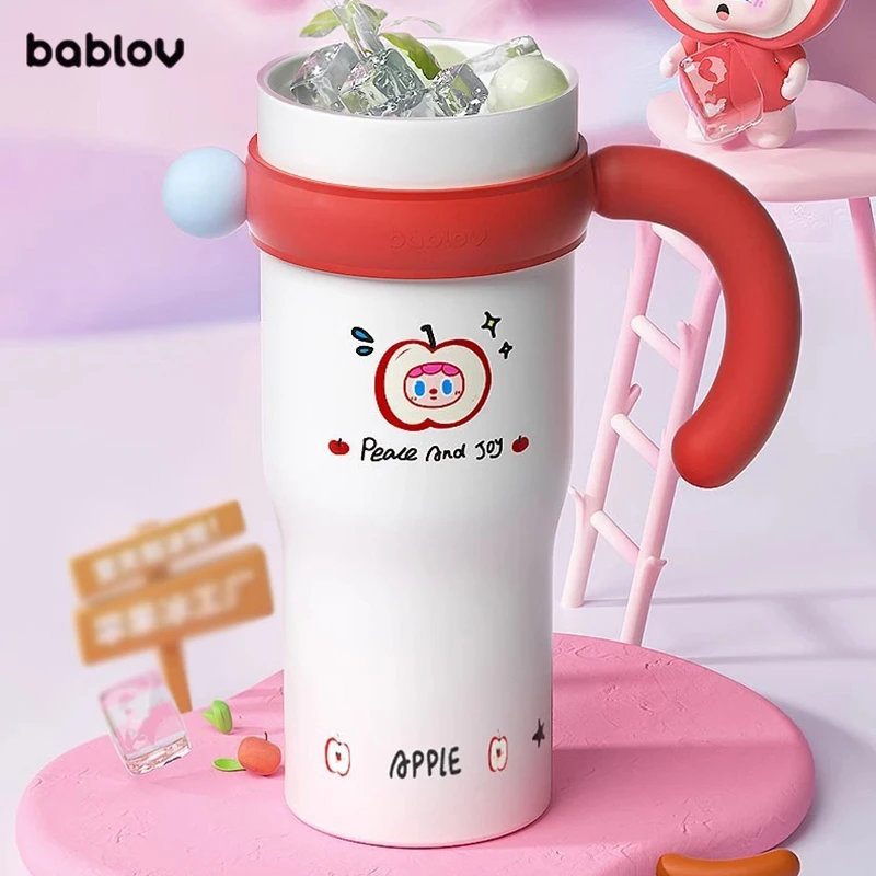 

Bablov 800/1250ML Thermos Cups Cute Straw Insulated Water Bottles Ceramic Ice King Cup Outdoor Camping Home Office Drinkware