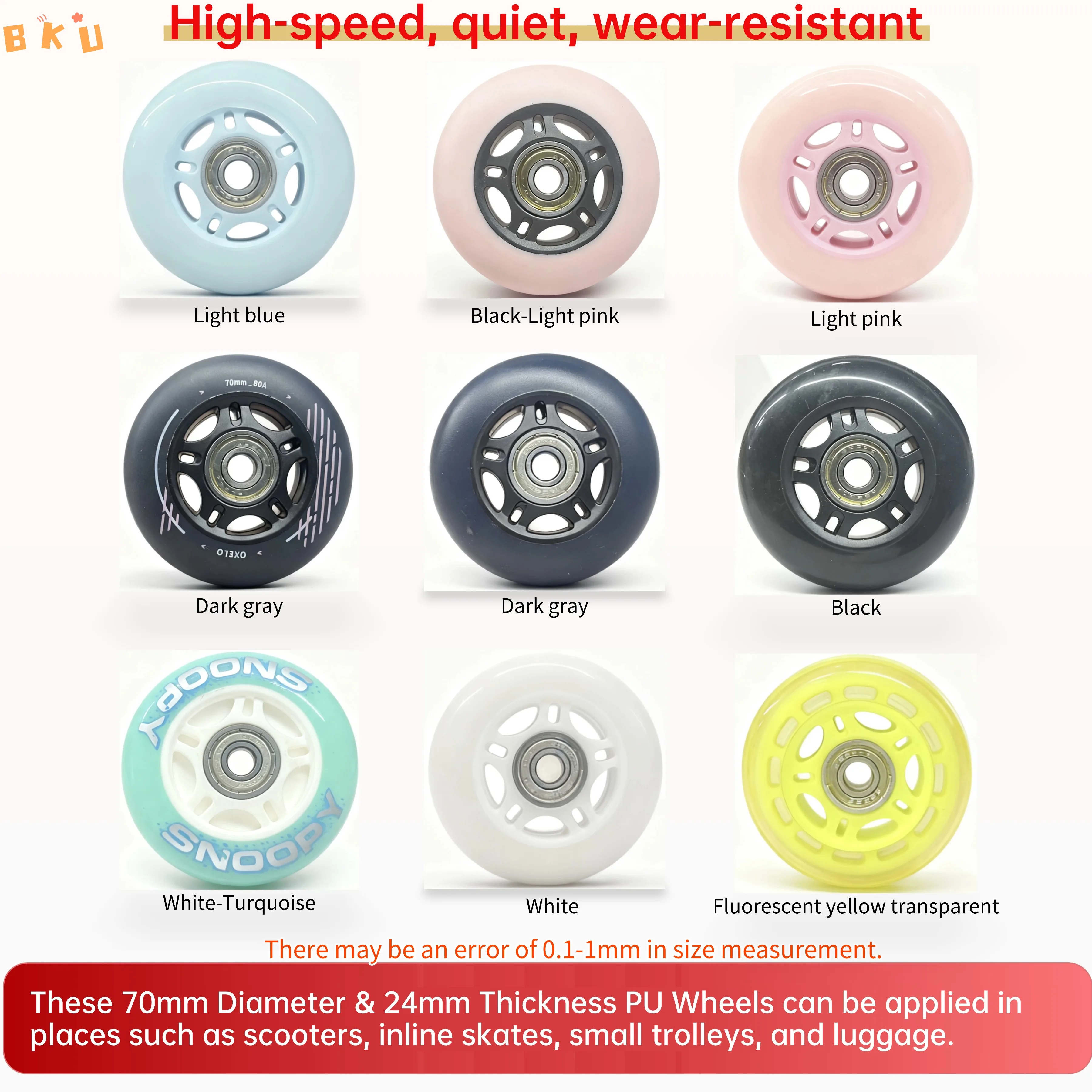 

2-Pack Roller Skate Replacement Wheels, 70mm PU Wear-Resistant Wheels with Abec-7 608 Bearings for Skates/Scooters