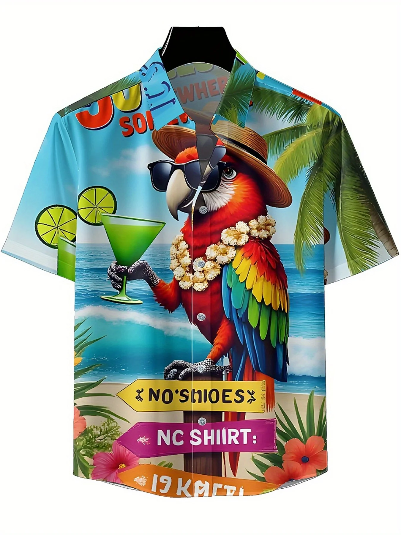 Men's Plus Size Hawaiian Shirts Colorful Parrot Theme Pattern,New Summer Fashion Tops,Hip Hop Streetwear