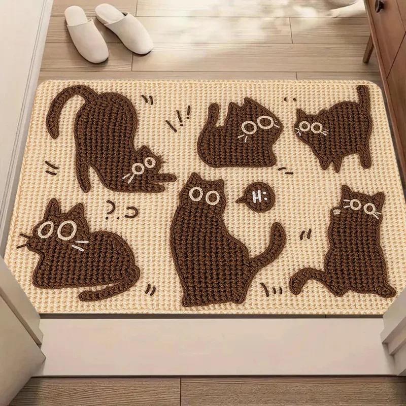 Black White Cat Kitchen Floor Mat Carpet Waterproof Foot Mat,Rug for Bedroom Living Room Laundry Room Home Decor  Welcome Mat