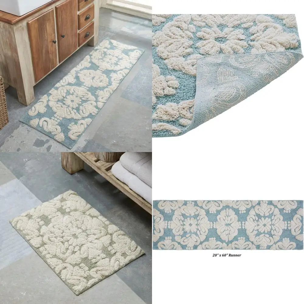 

коврик для ванной из хлопка, 20x60 дюймов, синий и натуральный хуes