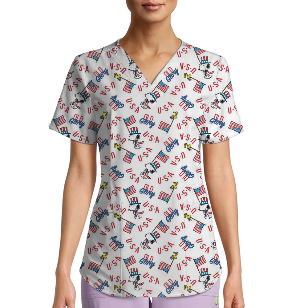 Uniforme infermieristica femminile Dental Snoopy stampa Scrub medico Top Toelettatura animali Forniture veterinarie Infermiera Uniformi da donna Camicia