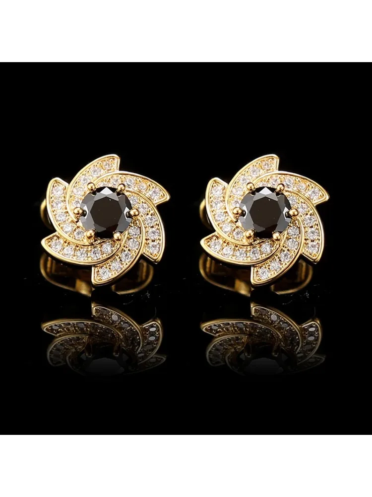 *Men's Upscale Rotating Windmill Fashion Gemstone Cufflinks Women's Trend Temperament Shirt Sleeve Tack
