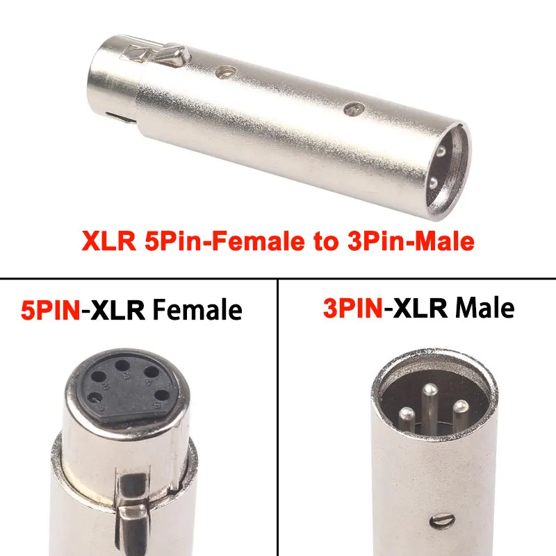 3 دبوس XLR إلى 5 دبوس DMX أنثى معدنية محول محول الصوت ل المرحلة كابل إضاءة محول ميكروفون موصل الصوت