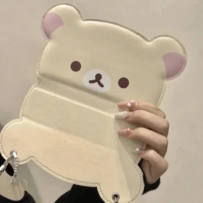 

Чехол для iPhone с милым медведем в корейском стиле — кожаный флип-кошелек с ремешком для iPhone 13, 14, 15, 16, девчачий мультяшный дизайн