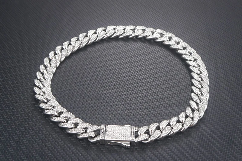 16mm wide Stainless Steel Bling Iced Out Round Cuban Miami Link Chain Necklaces for Men Hip Hop Rapper Jewelry Never Fade