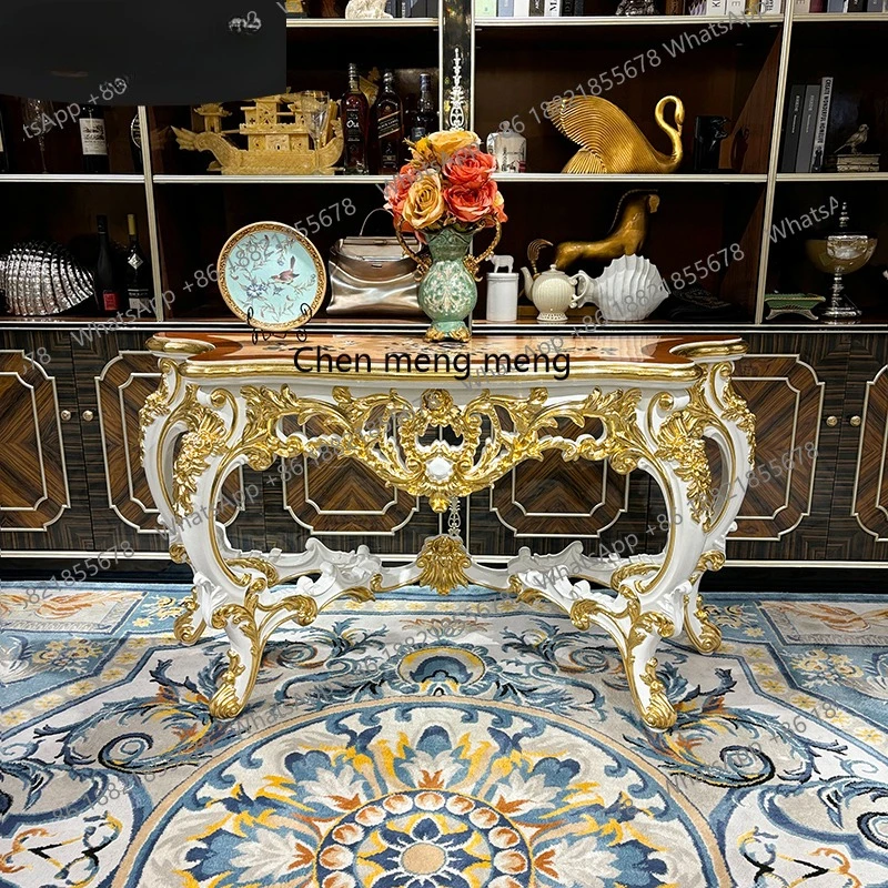 French European solid wood carving flower decoration table palace luxury villa shell veneer entrance table