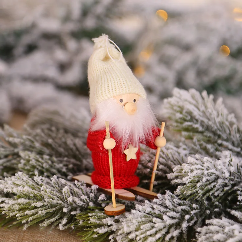 Weihnachten Dekorationen Kreative Weihnachten Ornamente Holz Ski Puppen Alte Mann Puppen Geschenke Weihnachten Baum Anhänger Mini Puppen