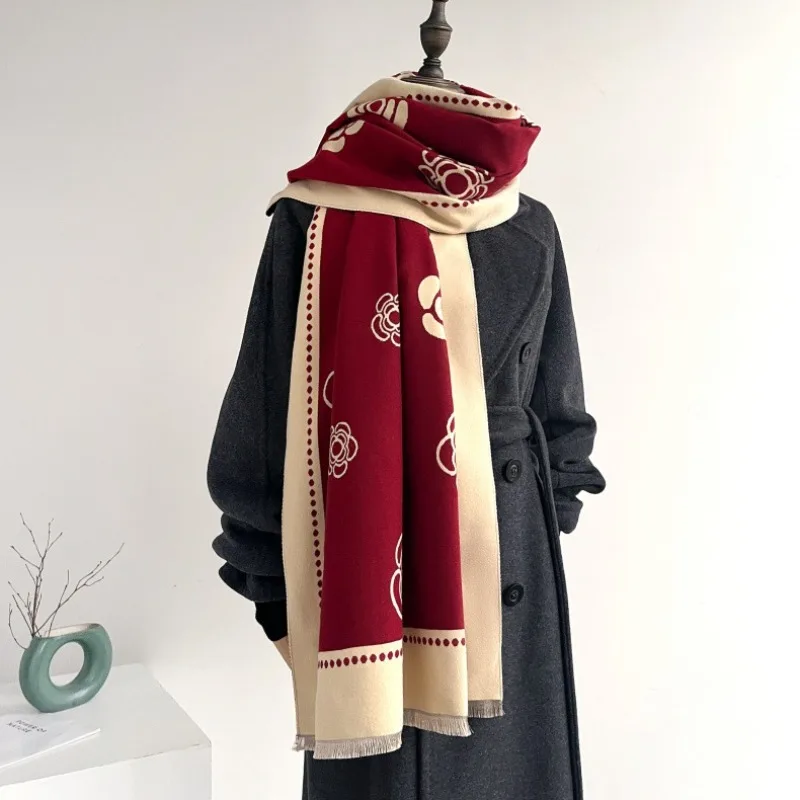 

Зимний шарф с узором камелии, искусственный кашемир - элегантный утолщенный теплый мягкий удобный утеплитель и шаль для женщин Cheong