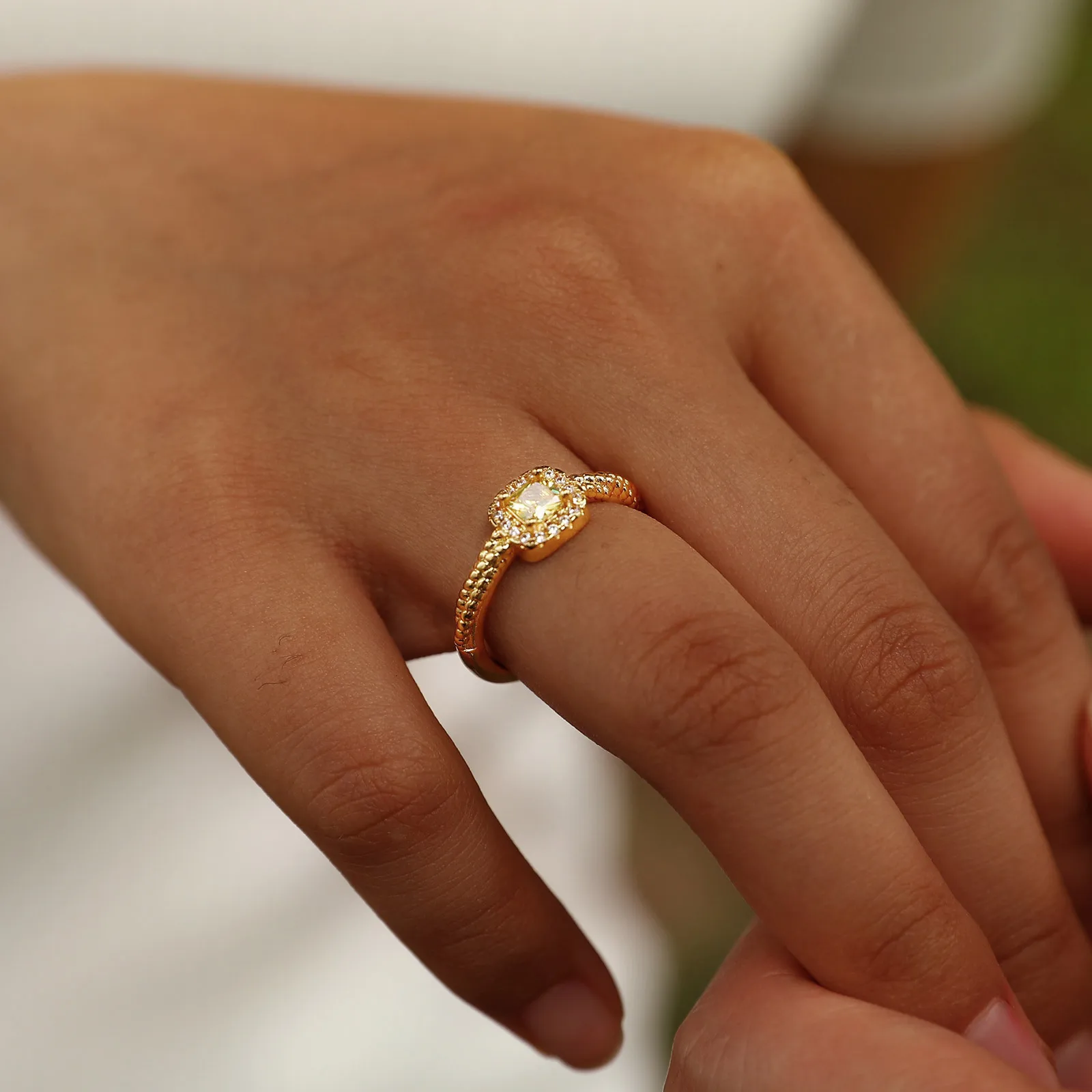 Vnox Geometric Square Yellow Stone Wedding Rings for Women, Eternity Ring, Promise Ring, Anniversary Gift for Her