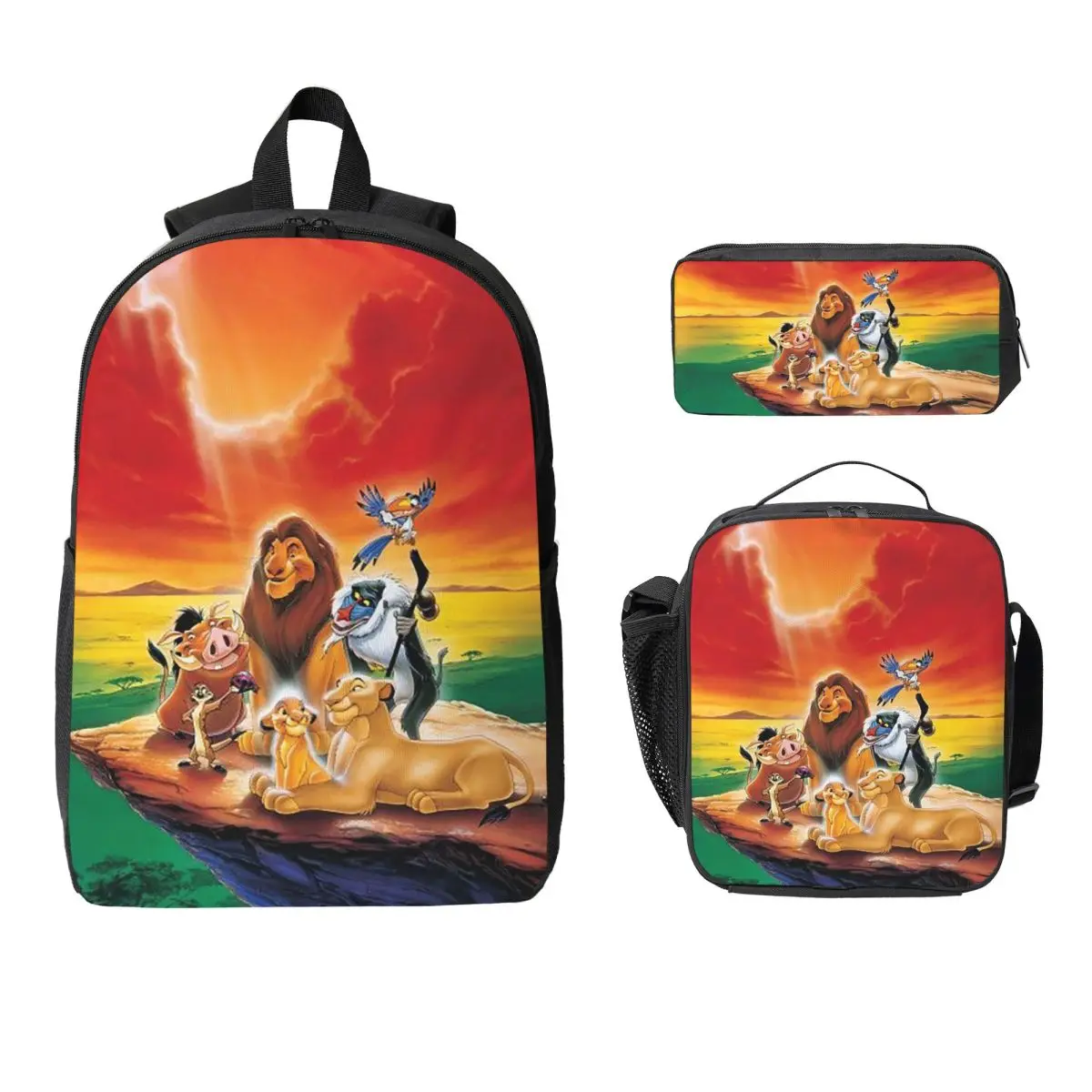 

Timon And Pumbaa Backpack Student Boys Girls BookBag School Bag Laptop Shoulder Bags 3ps Insulated Lunch Bag Pencil Case