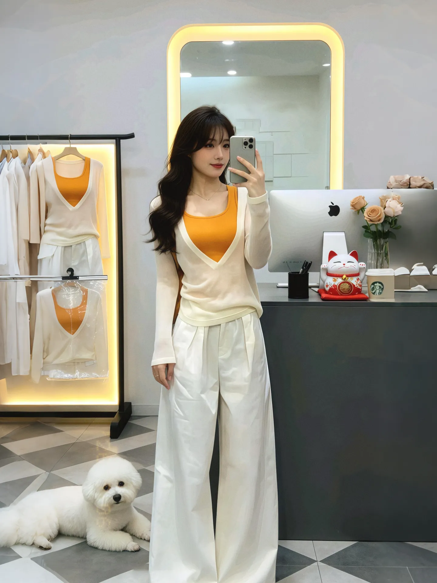 

Stylish Long Sleeve Two-Piece Set Elegant Summer 2026 Soft Fashion Age-Defying Knit Top with Vest for Young Professional Women