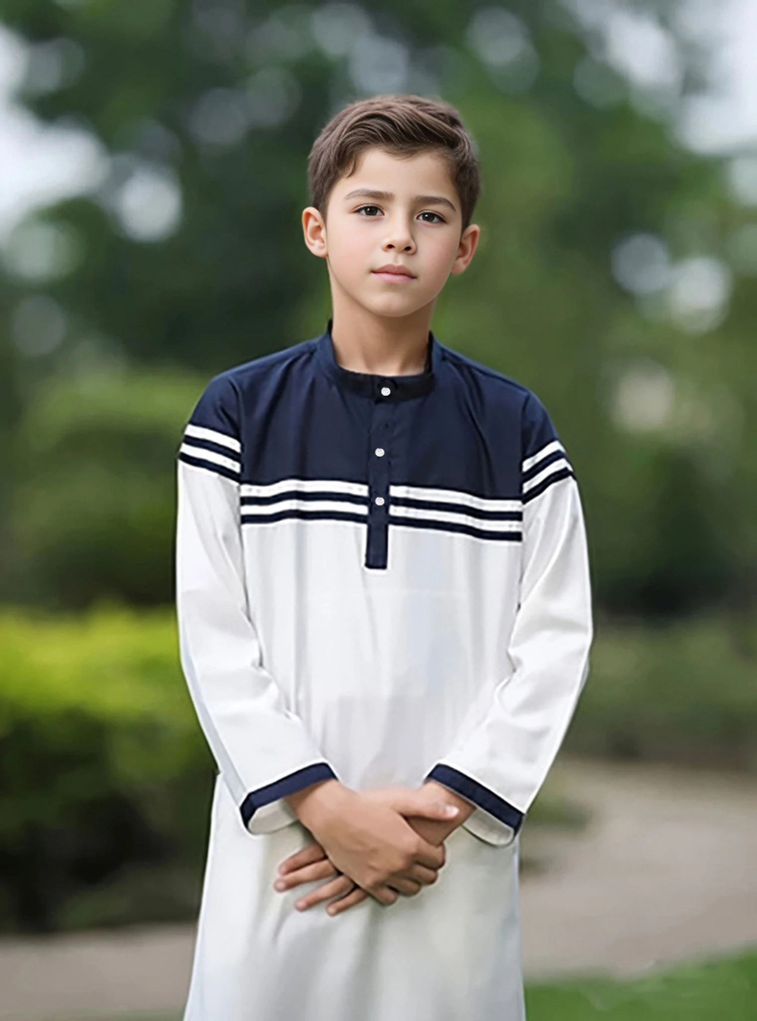 Ramadan Middle East Muslim Islam Kids Abaya Arab Dubai Türkiye Boys\' Thobe Solid Color Contrast Button Stripe Junior Boys\' Robe