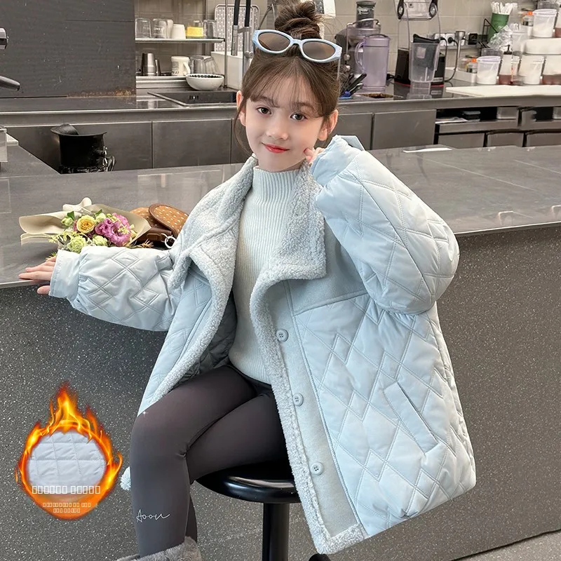 

Thiened Cotton Jaet for Girls Winter Warm Clothes 2025 New Korean Sle Middle School Students Cotton Coat Large Children