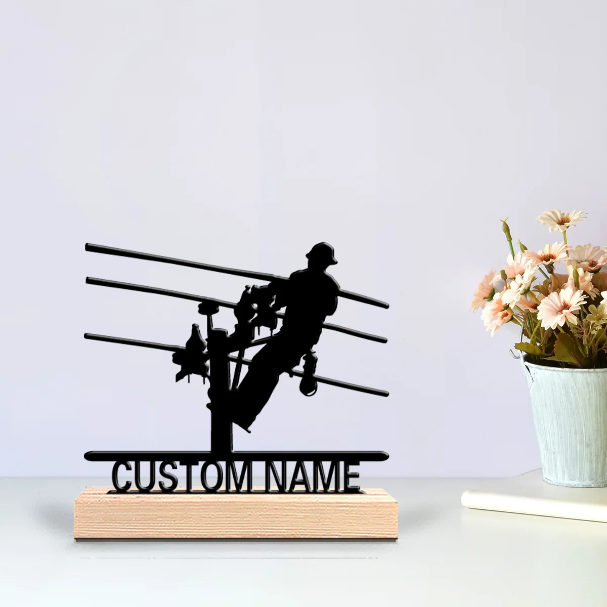 1pc Stylish Personalized Custom Electrician Metal Statues Modern Wooden Base Decor for Office Living Room Nature-Inspired view 3
