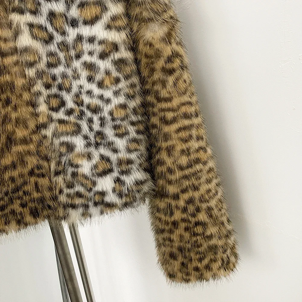 Bontjas Milieuvriendelijke Luipaard O-hals Nepbont Jas Herfst Winter Vrouwen Korte Jas Kunstmatige Dikke Warme Nep Bontjas Vrouwelijke