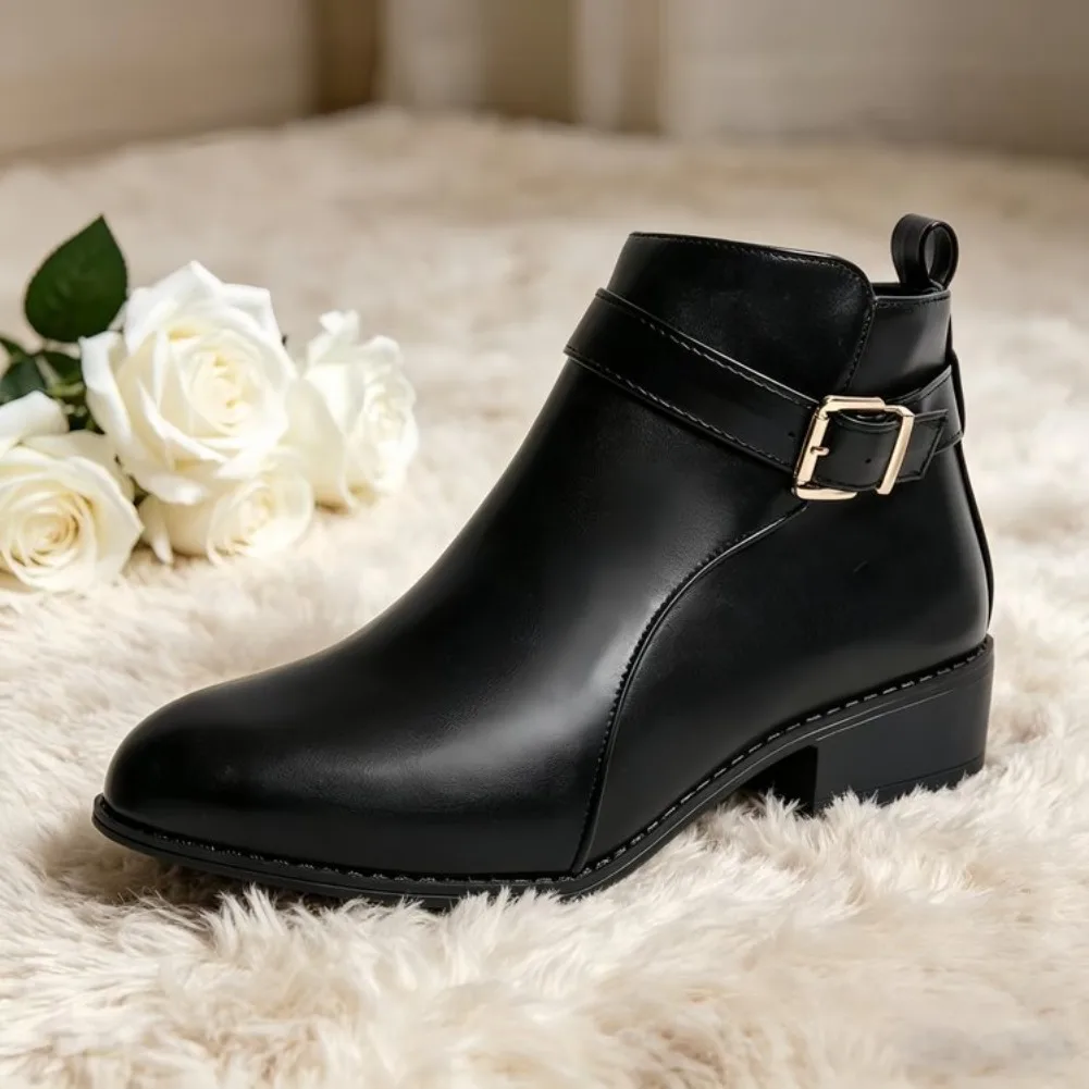 Neue Damenstiefel aus hochwertigem Leder, Freizeitstiefel mit seitlichem Reißverschluss, Damen-Knöchelstiefel, klassischer schwarzer Lederstiefel, Bottines Femmes – Detail 8