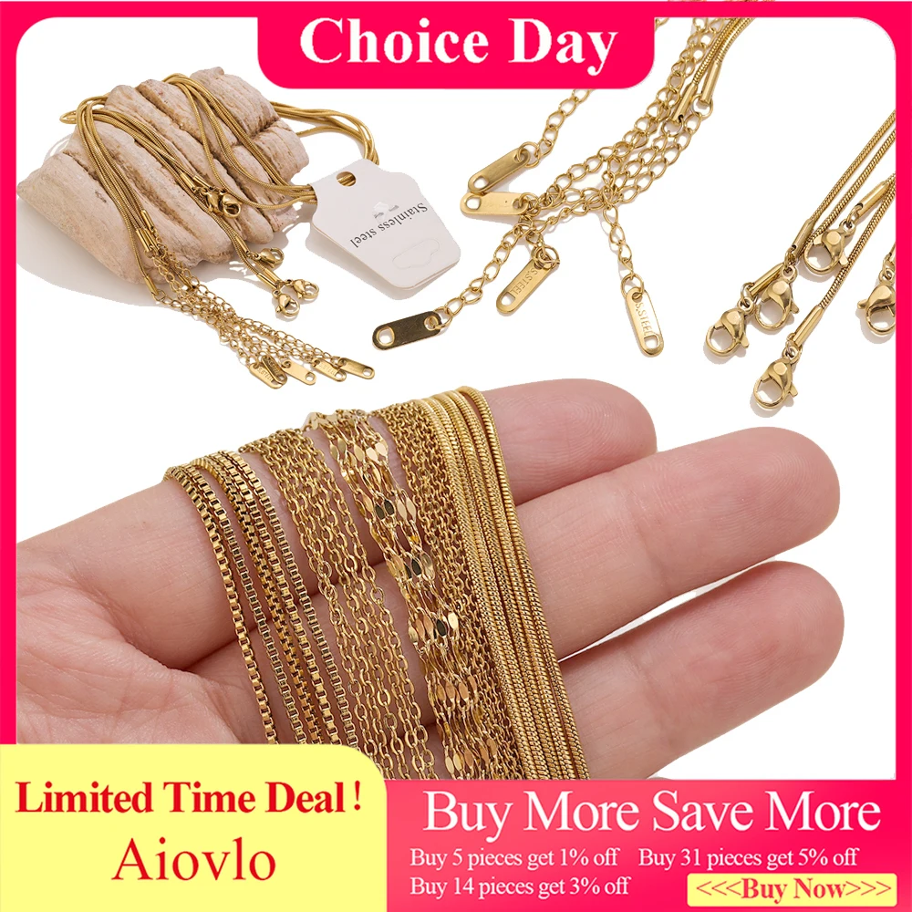 

5pcs 40+5cm Gold Color Stainless Steel Link Chains in Bulk Necklaces Fashion Jewelry Adjustable Chains Wholesale Chokers DIY