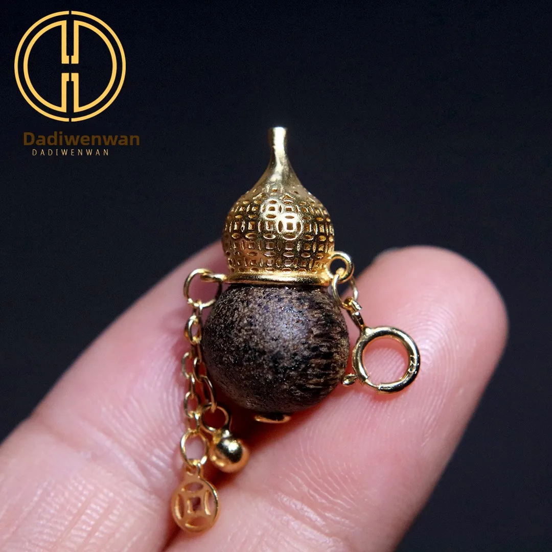 

S925 Pure Silver Gold Plated Gourd Pendant l Sandalwood Inlaid Nelace Bracelet Faion Accories DIY Charms
