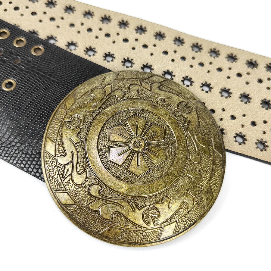 2024 Vintage Wide PU leather waistbands For Women Hole Rivet Curving Metal Buckle adjustable PU waist belts punk ceinture Women