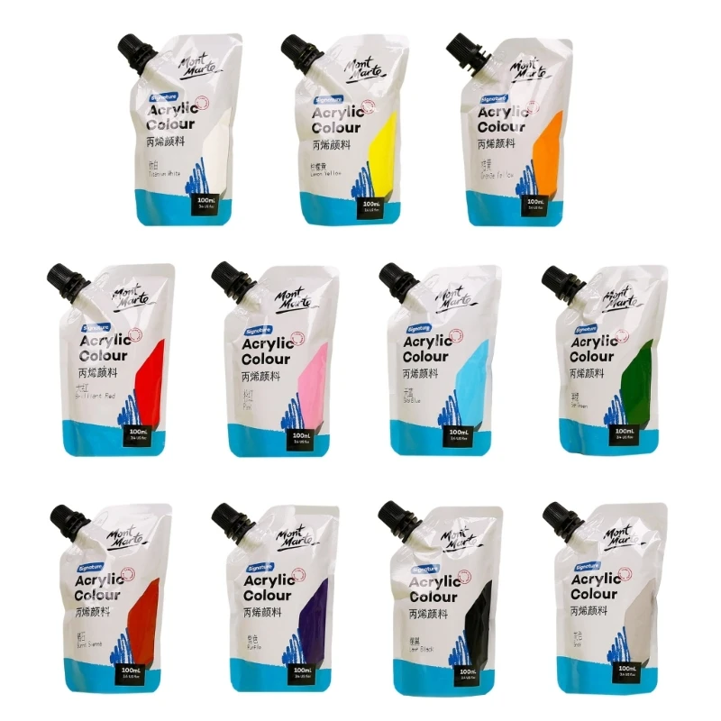 Sơn Acrylic Nghệ Thuật, 11 Màu Sơn Acrylic, Túi 100Ml, Sắc Tố Phong Phú, Sơn Acrylic Chống Thấm Nước Dành Cho Nghệ Sĩ, Người Mới