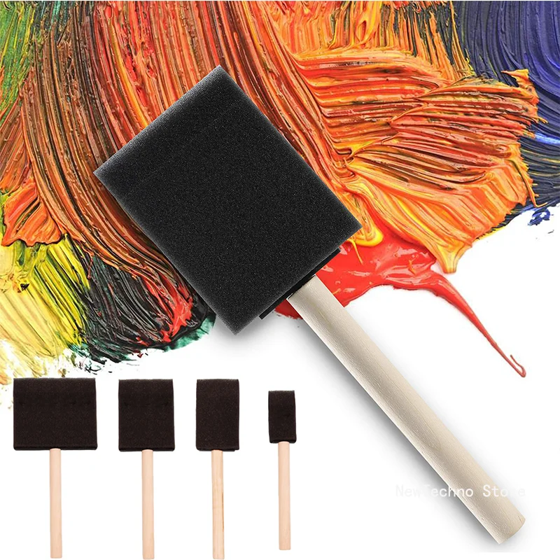 Sponge Brush Wooden Handle Watercolor Oil Stain Art Craft Painting Drawing  for kids paint brushes Art Supplies