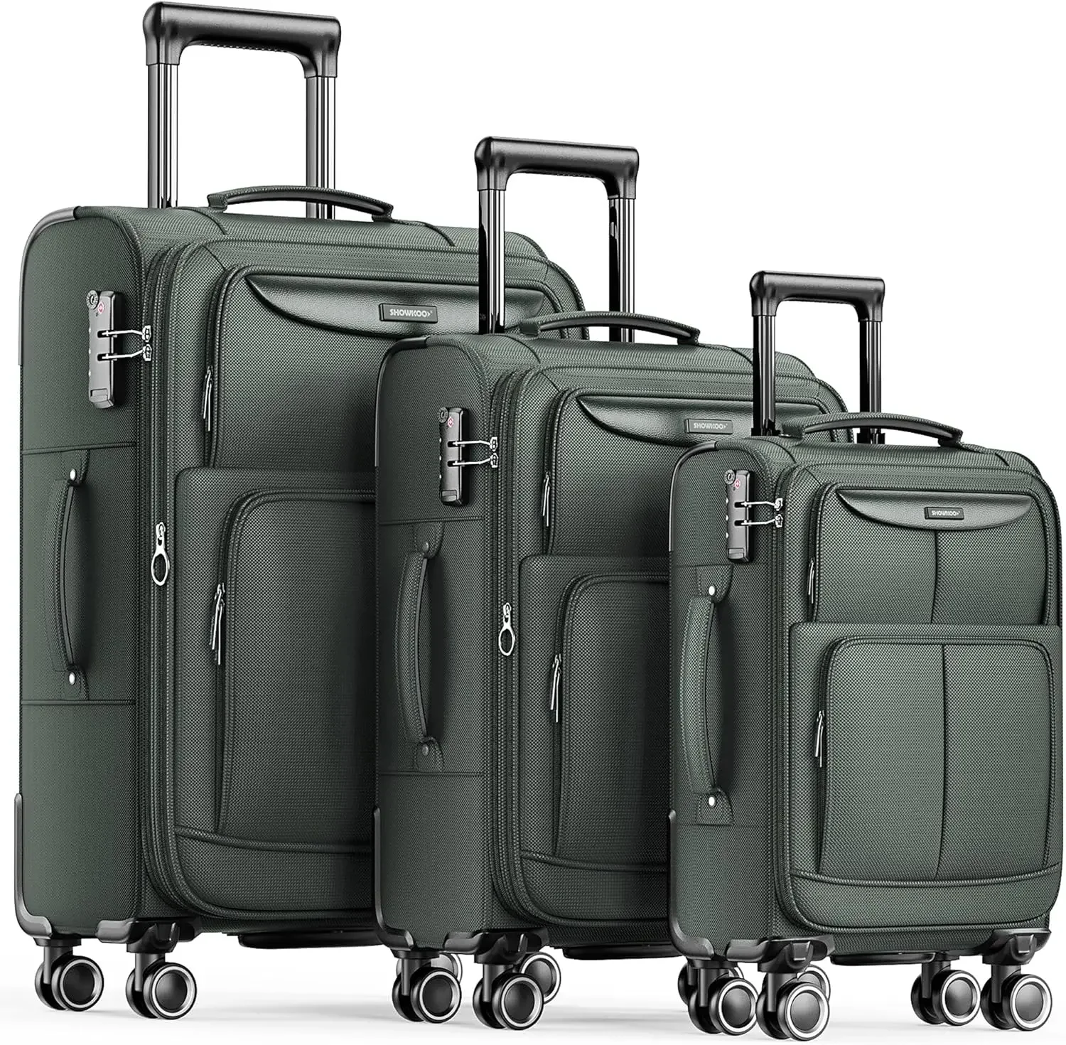 SHOWKOO Luggage Sets 3 Piece Softside Expandable Lightweight Durable Suitcase Sets Double Spinner Wheels TSA Lock Armygreen