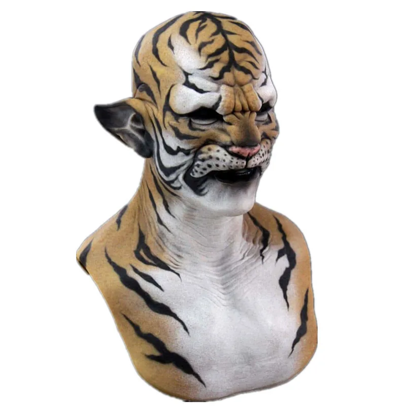 The Tiger Mask Animal Full Head Latex Mask Halloween Party Masquerade Costume Prop Scary Beast Cosplay Accessories