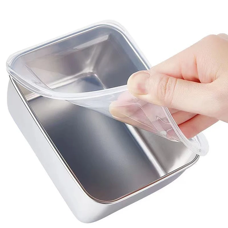 1PC 600ml Stainless Steel Refrigerator Food Storage Box With Plastic Lid Prepare Food Freshness Preservation Box Picnic Box